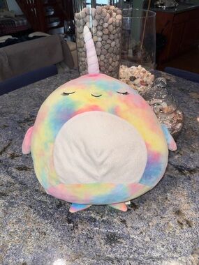 Squishmallows Navina Pastel Tie-Dye Narwhal Plush - White Belly, Pink Horn 16in